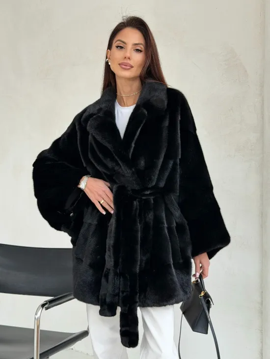 Черная норковая шуба - летучая мышь - фото 4