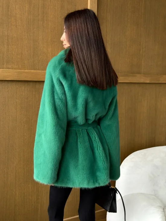 Шуба из плюшевой норки VELVEТ - изумруд - фото 9