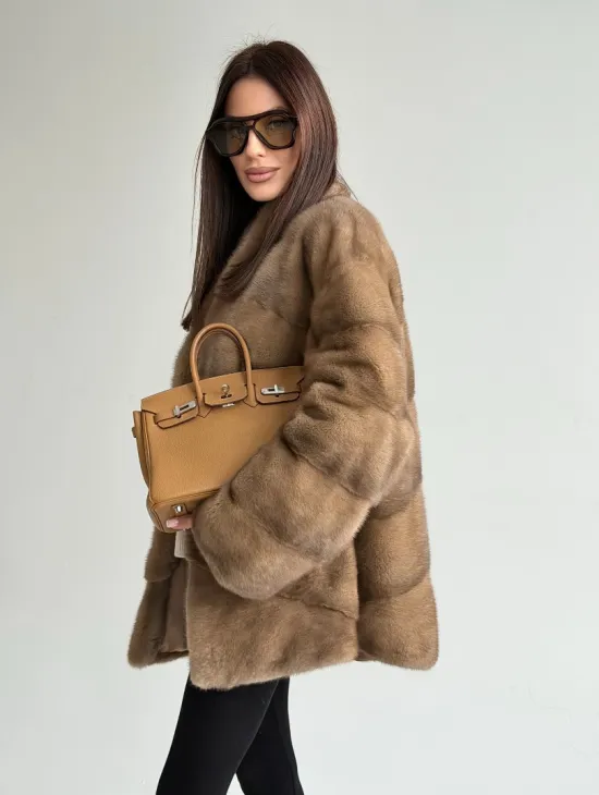 Полушубок пастель мех норка - фото 8