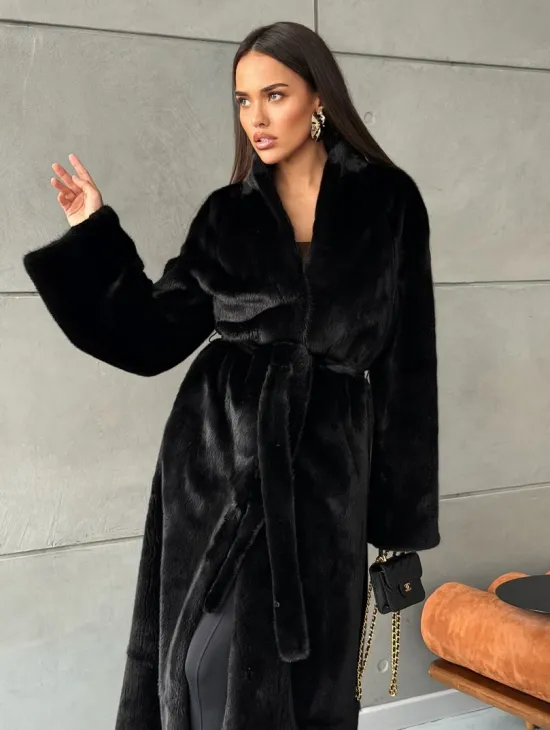 Длинная черная шуба из меха норки Saga furs - фото 9