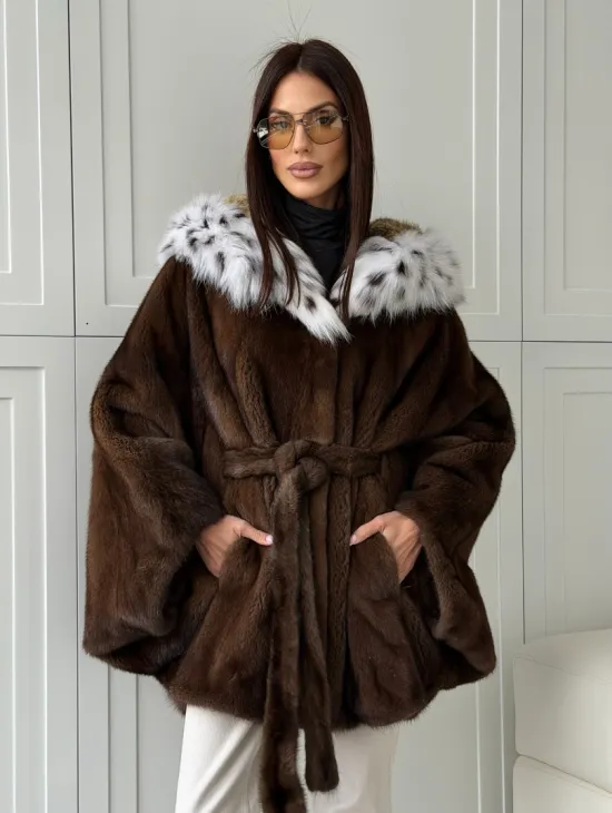 Норковая шуба с капюшоном по рысь - фото 10