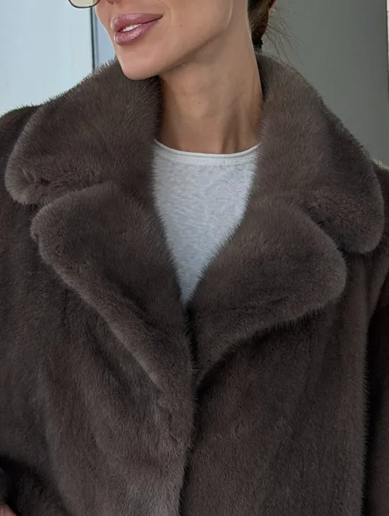 Короткий норковый полушубок - английский воротник - фото 1