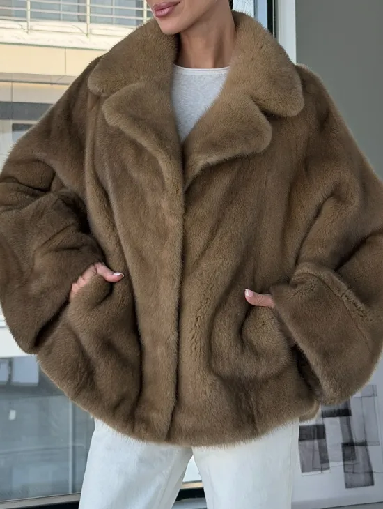 Короткая норка кимоно роспуск - английский воротник - фото 3