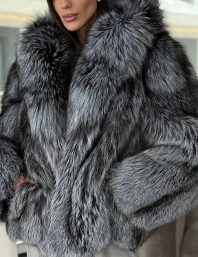 Полушубок из чернобурки с капюшоном - фото 2