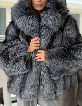 Полушубок из чернобурки с капюшоном - фото 3