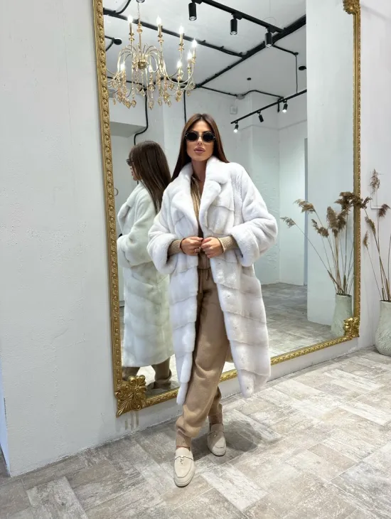 Шуба из плюшевой аукционной норки Velvet - цвет жемчуг - фото 3