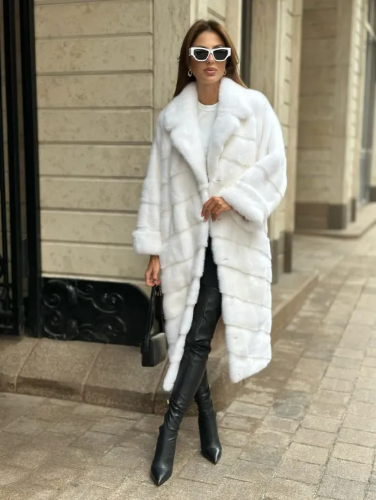 Белая шуба из мех норки NAFA - фото 3