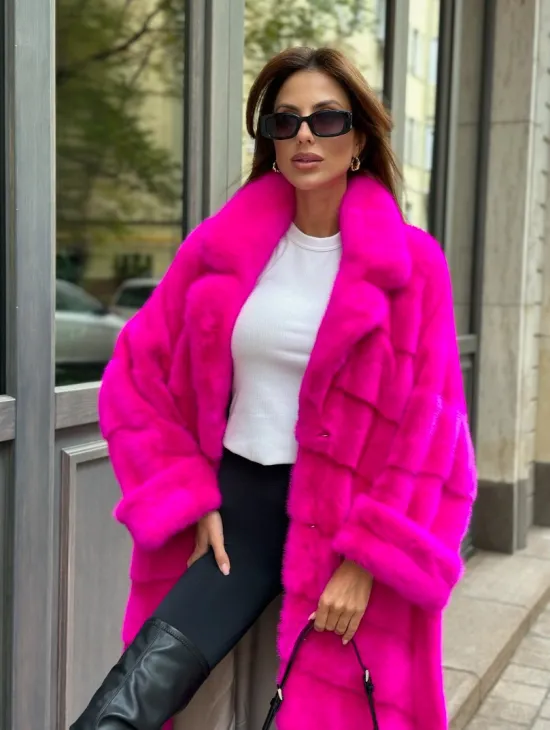 Норковая шуба в цвете фуксия - фото 1