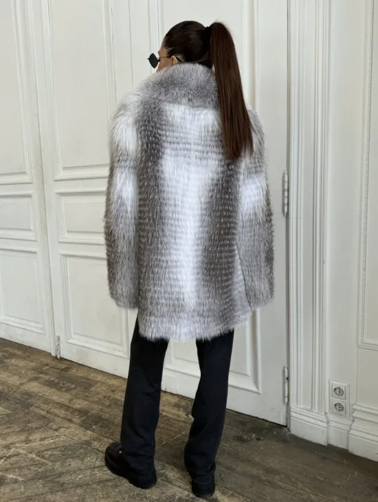 Шуба из меха арктической лисы - серая - фото 3