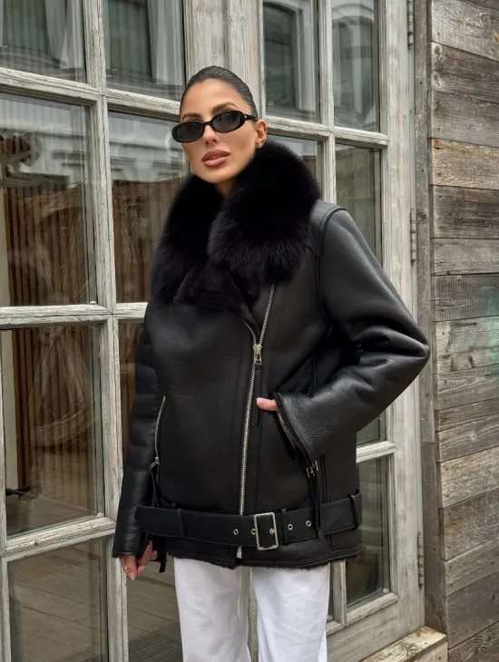 Дубленка из натуральной овчины с мехом песца - фото 11