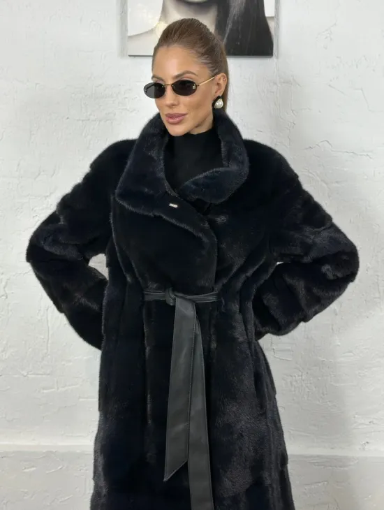 Норка поперечка стойка воротник - цвет инфинити - фото 2