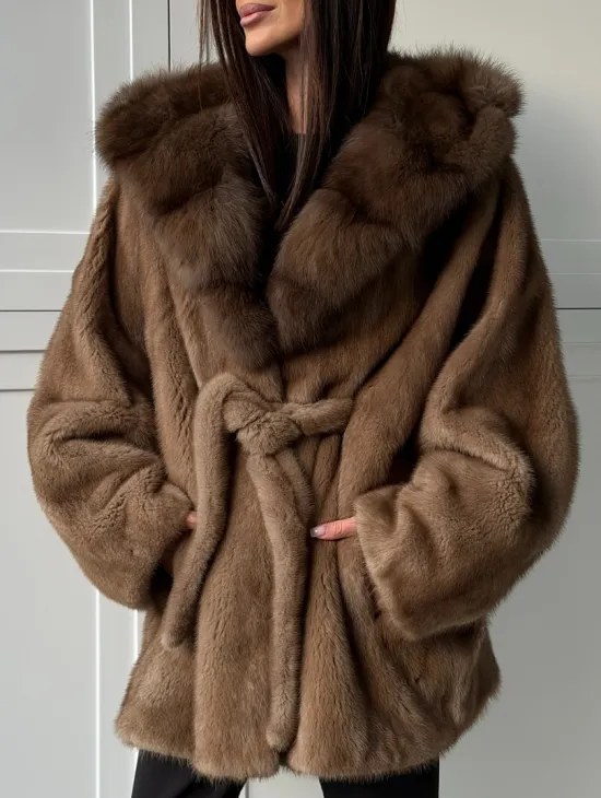 Норка NAFA пошив роспуск пастель с капюшоном куница -летучая мышь - фото 1