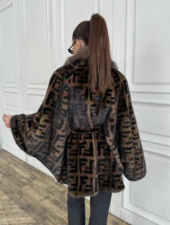 Норка летучая мышь воротник из меха куницы, принт - цвет соболь - фото 3