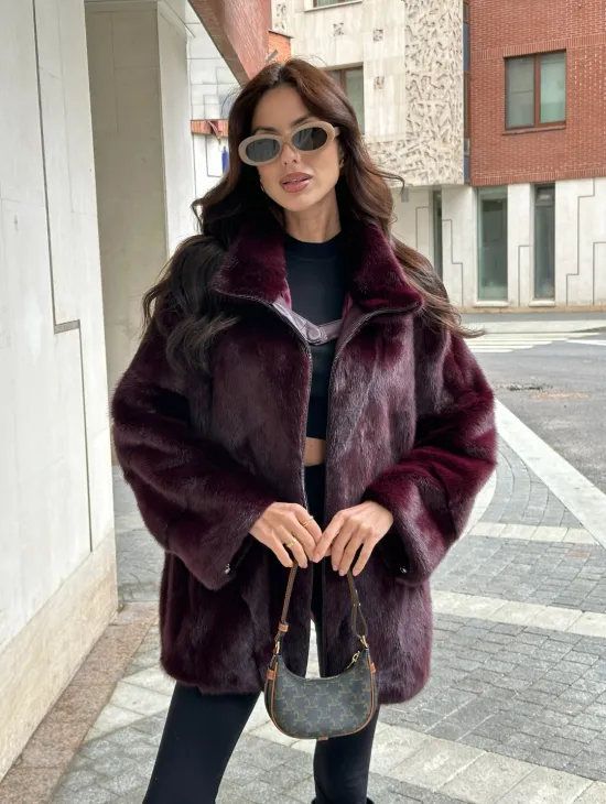Женская норковая курточка - цвет бордо - фото 7