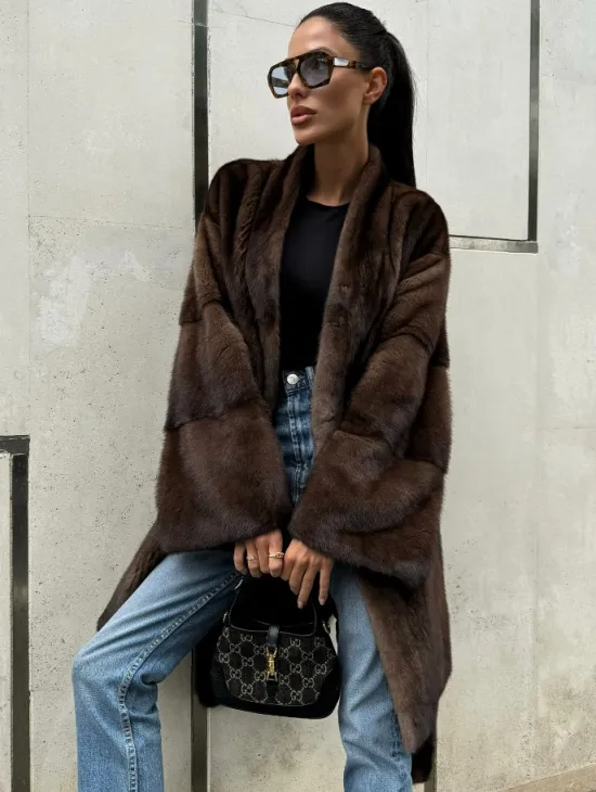 Шуба из скандинавской норки в цвете соболь - фото 0