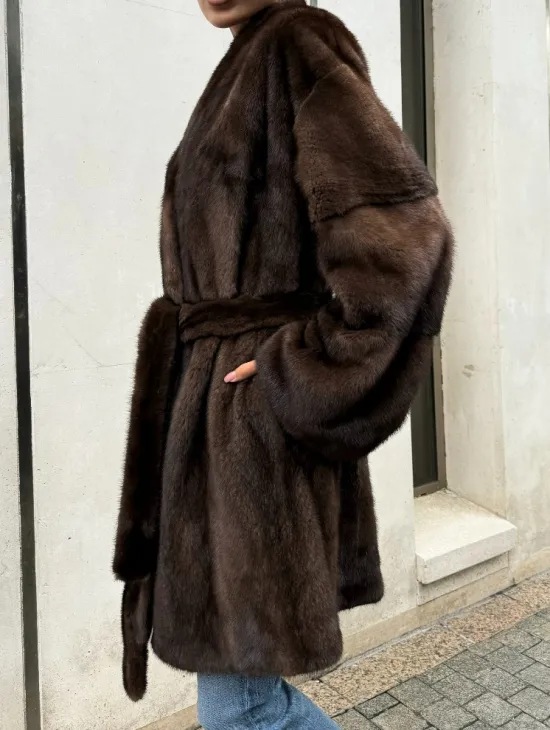 Шуба из скандинавской норки в цвете соболь - фото 1