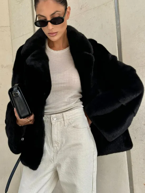 Полушубок из черной норки премиум аукциона - английский воротник - фото 2