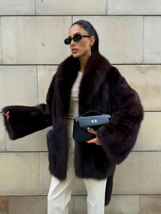 Шуба - жакет из меха куницы в цвете BURGUNDY - фото 11